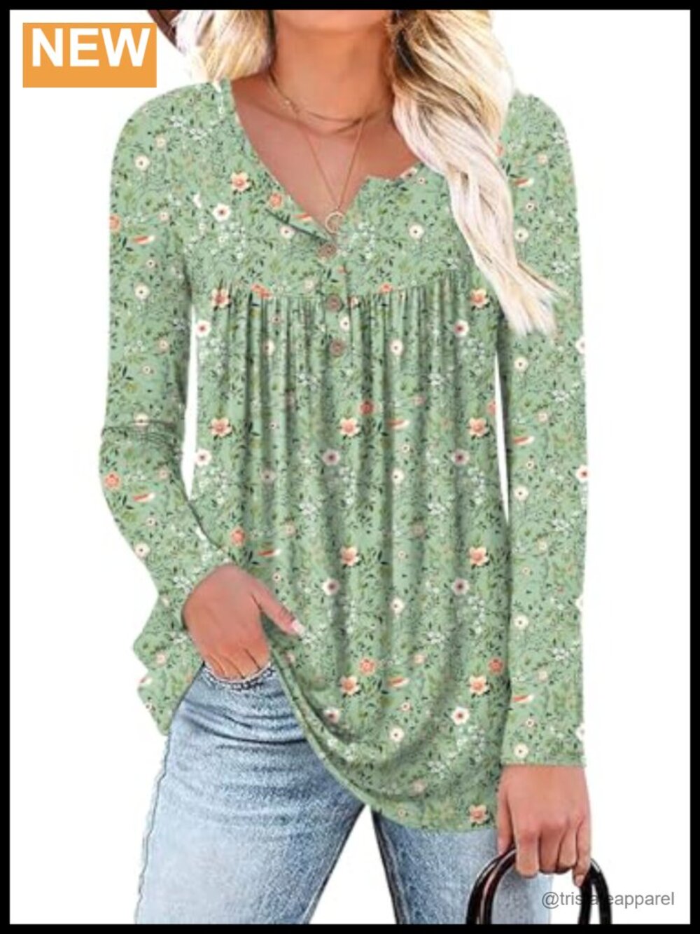 Womens Tunic Top Long Sleeve Henley Peasant Blouse Loose Fit